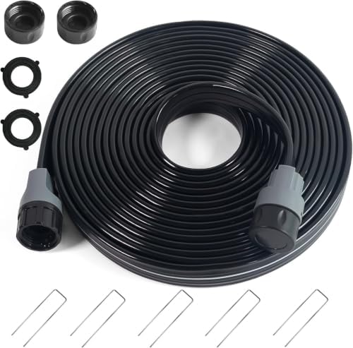 Sprinkler Soaker Hose 25 ft, Flat Watering Hose with Holes, Water Saving Drip Line Irrigation Hoses with Garden Staples for Lawn, Vegetable Garden Beds (25 ft)