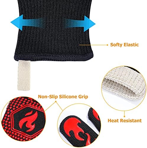 QUWIN BBQ Gloves, Oven Gloves 1472℉ Extreme Heat Resistant, Grilling Gloves Silicone Non-Slip Oven Mitts, Kitchen Gloves for BBQ, Grilling, Cooking, Baking-1 Pair… (One Size(Long Cuff), Red)