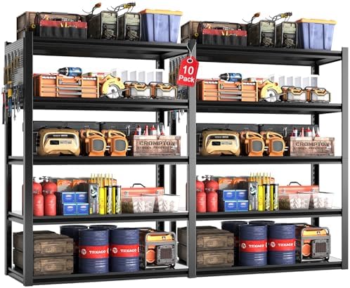 Metal Garage Shelving Unit, Heavy Duty Adjustable Industrial Storage Shelves, Steel Storage Rack for Garage, Warehouse, Basement, Black, 72" H x 47.2" W x 23.6" D, 10 Pack