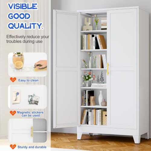 GAIOUS 79'' Tall Metal Garage Storage Cabinet, Home Office Cabinet White