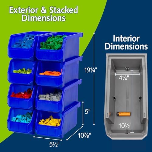 ReadySpace Medium Stackable Plastic Storage Bins, 8-Pack, Blue