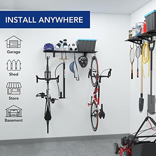 FLEXIMOUNTS 1-Pack 1x4 ft Garage Wall Shelving, Include 6 Bike Hooks, Black