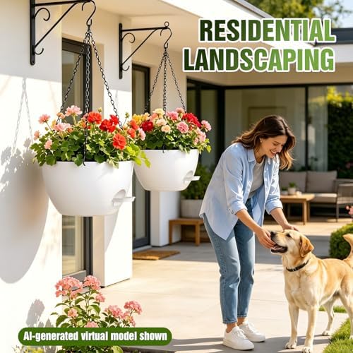 12 Inch Large Self Watering Hanging Planters 2 Pack with Saucers