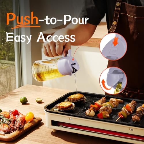 TrendPlain 16oz/470ml Glass Olive Oil Sprayer for Cooking - 2 in 1 Olive Oil Dispenser for Kitchen Gadgets, Air Fryer, Salad, and BBQ - Periwinkle
