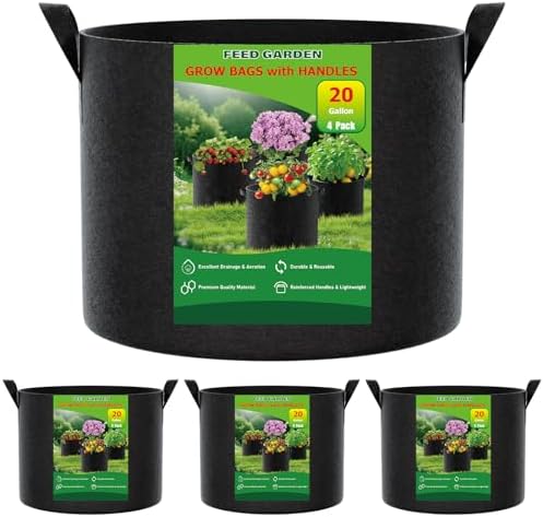 FEED GARDEN 20 Gallon Plant Grow Bags 4 Pack 300G Fabric Pots with Handles