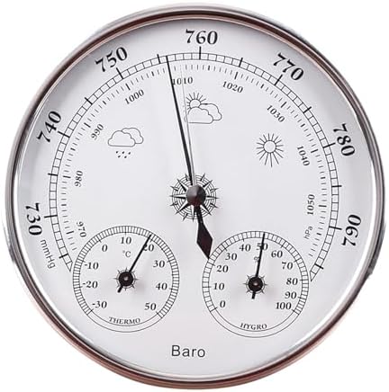 All Season Thermometer Barometer Hygrometer, Aluminum Indoor Outdoor Weather Instrument, 5.12 Inch Dial for Home Office Patio Garden