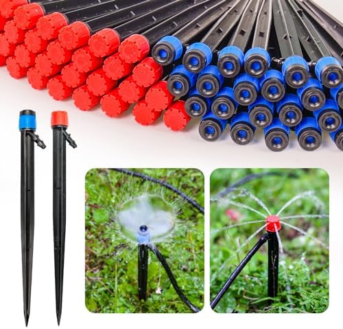 Riboud 60 Pack Drip Irrigation Emitters Sprays for 1/4 Drip Irrigation Tubing, Irrigation System for Garden (30 Pcs Emitters Vortex + 30 Pcs Emitters Stream)