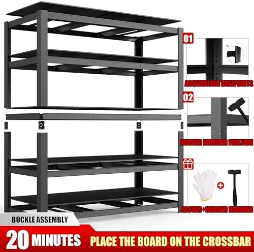 84" H 5-Tier Heavy Duty Storage Shelves, 3000LBS Capacity Adjustable Metal Industrial Garage Shelving Units,Freestanding Storage Rack for Shop and Warehouse, 84" H x 55" W x 24" D
