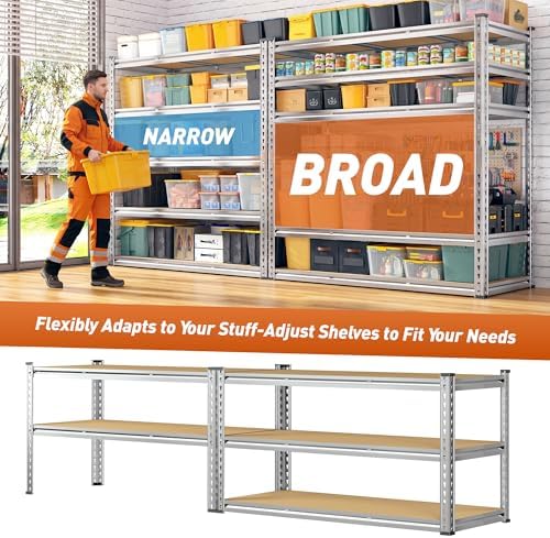 Garage Shelving Load 3050LBS, 5-Tier Storage Shelves, Adjustable Garage Shelves, Shelving Units and Storage, Metal Shelf for Kitchen, Pantry, Warehouse, 48" W x 71.9" H x 17.9" D, Galvanized