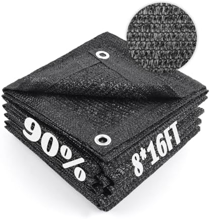 Cool Area Sun Shade Cloth with Grommets for Garden, 90% 8x16ft, Black