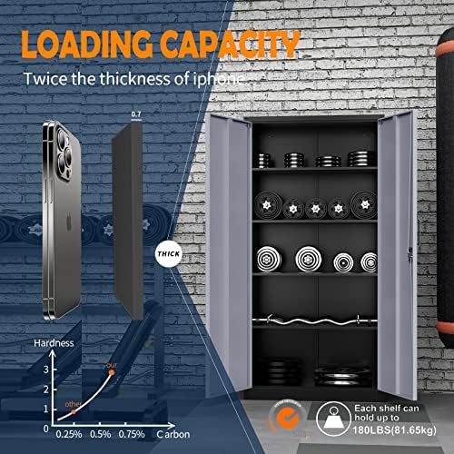Yizosh Metal Storage Cabinet with Locking Doors and 5 Adjustable Shelves, 72" Garage Storage Cabinet Steel Lockable for Office,Home,Garage