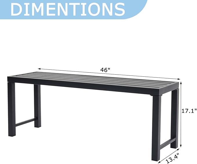 Black Outdoor Bench, Outdoor Metal Backless Bench, 46" Patio Garden Bench for Outdoor, All Weather Outdoor Bench for Garden, Backyard, Porch, Black