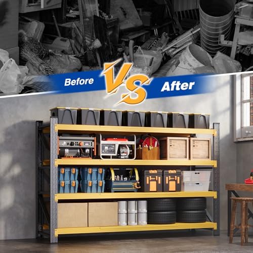 BYNSOE 71" W Storage Shelves 5000lbs Garage Metal Shelving Heavy Duty Garage Shelves Adjustable Storage Shelves for Industrial, Factory (Black-Yellow, 71" W x 24" D x 69" H)
