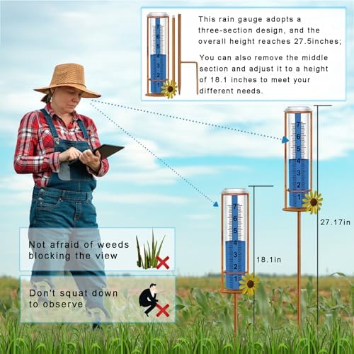 JMBay Rain Gauge Outdoor, Freeze Proof Rain Gauges Outdoors Best Rated,7" Capacity Detachable Rain Guage with Stake for Yard,Lawn & Garden,Large Clear Number and Scale Rain Measure Gauge Water Meter