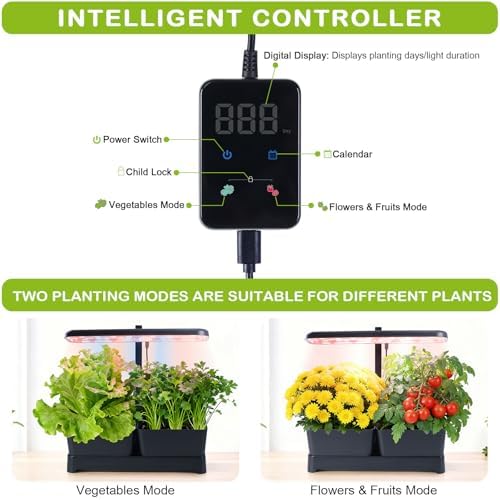 Indoor Herb Garden with Grow Light & Pots, Full Spectrum LED Planter for Kitchen Herbs & Houseplants, Height Adjustable Indoor Growing System for Home & Apartment Decor(Black, 16 * 6.3 * 7.1 inch)