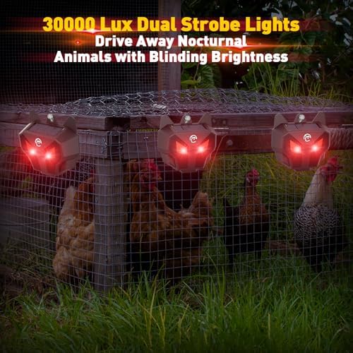 Solar Nocturnal Animal Repeller with Red LED Flashing Lights – Effective Coyote, Raccoon, Skunk, Deer & Hawk Deterrent – Waterproof Predator Lights for Yards, Gardens & Chicken Coops