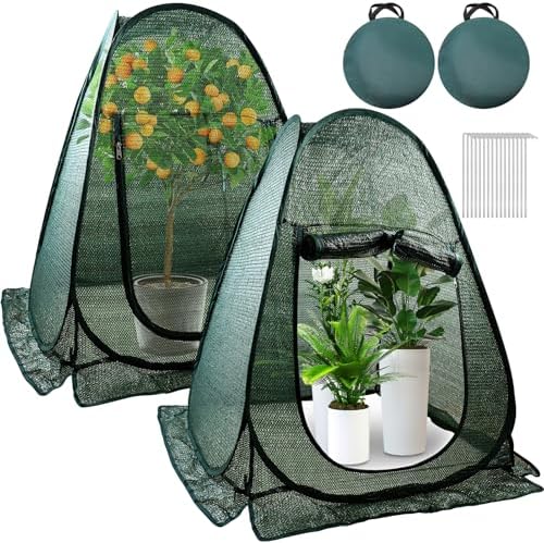 2 PCS Pop up Plant Cover Tent for Outdoor Plants, Large Plant Shade Tent 80% UV Resisitant Sunblock Shade Cloth Net Zipper Door Garden Pest Guard Plants Sun Protection with Stakes, 28 x 28 x 32 Inch