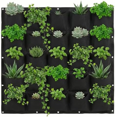 WFIST Vertical Hanging Planter Bag, Breathable Felt Wall Garden Planter with Metal Grommets, Indoor/Outdoor Space-Saving Herb & Flower Growing Pouch (25-Pocket)
