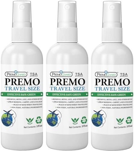 Premo Guard Travel Size Bed Bug, Mite & Lice Spray, 3-Pack, TSA Approved