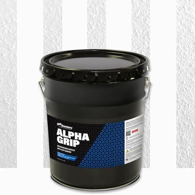 Alpha Grip Non-Slip Paint for Concrete & Asphalt – Non-Skid Coating Ideal for Striping Parking Lots, Playgrounds & Pavements (White, 5 Gallon)
