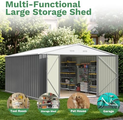 Patiowell 10x14 FT Outdoor Storage Shed, Grey