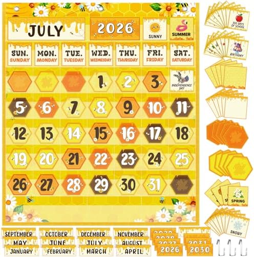 Sinload Classroom Calendar Pocket Chart Yellow, Bee