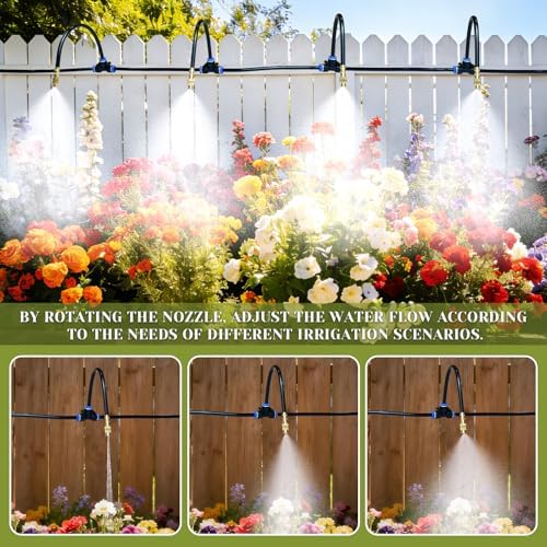Drip Irrigation System,100 Ft Quick-Connect Garden Sprinkler Kit with 16pcs 360° Adjustable Nozzles for Garden, Lawn, Greenhouse, Raised Beds & Outdoor Plants