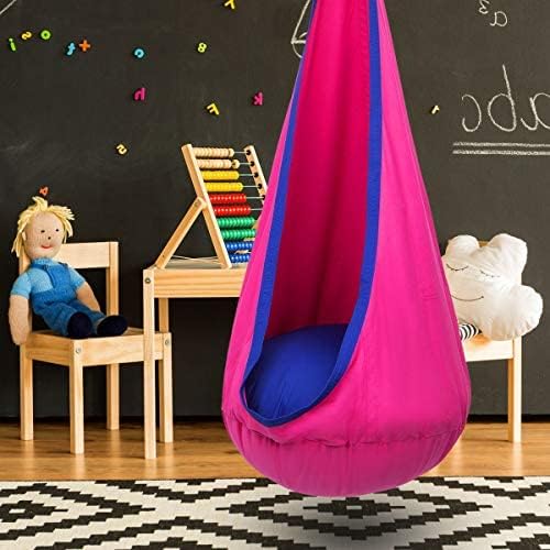 Y- STOP Kids Pod Swing Seat, Hanging Hammock Chair Swing with Inflatable Pillow, Sensory Swing Chair with Pocket for Outdoor and Indoor (Pink and Blue)