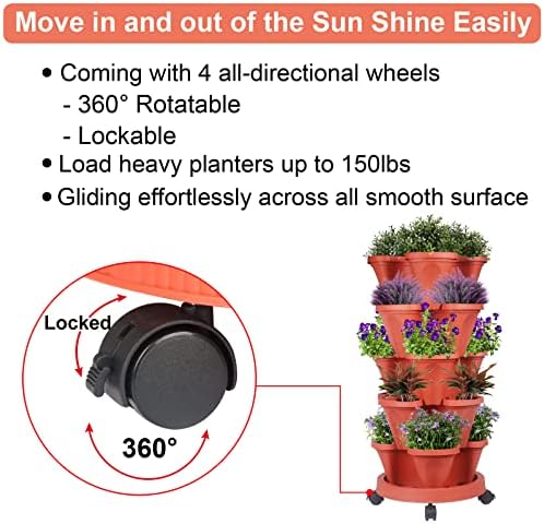 GameXcel Vertical Planter Tower - 5 Tier Stackable Garden Planters with Wheels and Tools Plant Pots for Strawberry Herb Flower and Vegetable Indoor Outdoor Use Red 2 Pack