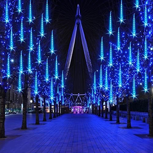Christmas Meteor Shower Rain Lights - 25 Tube, 600 LED Waterproof Icicle Snow Fall String Lights for Party, Tree, Home, Patio, Outdoor Decoration (Blue)