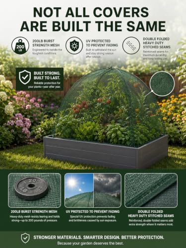 NuVue Products 25202 Pop-Up Garden Netting Animal and Bug Guard Covers with Ground Spikes, Mesh Plant Cover Tents for Pest and Animal Control, Pack of 2,Green, 28" x 28" x 30"