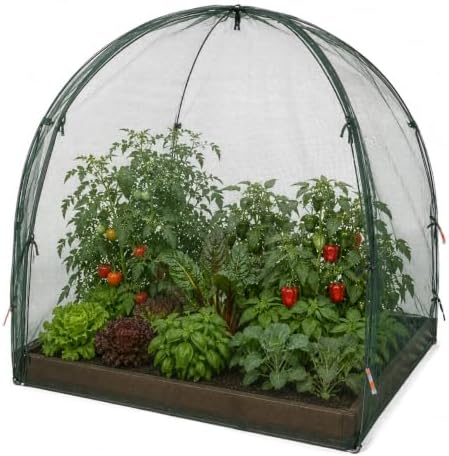 NuVue Products 25203 Pop-Up Garden Netting Animal and Bug Guard Covers with Ground Spikes, Mesh Plant Cover Tents for Pest and Animal Control, 52" x 52" x 54"