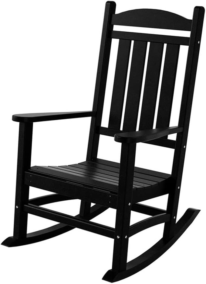 Costaelm Oversized Outdoor Rocking Chair, High Back Porch Rocker Chair, HDPE All Weather Resistant Outdoor Seating Furniture Wide Rocker Chair for Patio, Lawn, Garden, Black