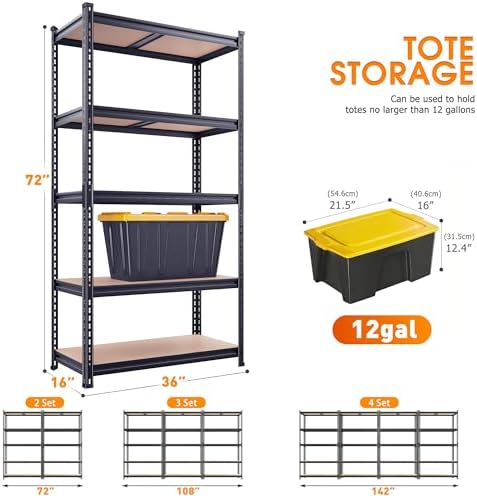 REIBII 2400LBS Garage Shelving,36" Wx16" Dx72" H Shelves for Basement
