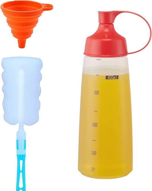 Condiment Squeeze Bottles for Sauces Pancake Batter Plastic - Wide Mouth Kitchen Ketchup Mustard Squirt Bottle Empty Dispenser for Icing Oil Salad Food Liquid for Griddle BBQ(1 PCS, 13 oz.)