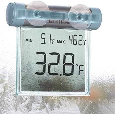 Easy-Read Outdoor Digital Window Thermometer with Min/Max Display, Weather-Resistant, Rotating Suction-Cup Mount, 4.25" W x 4" H, -4° to 140°F