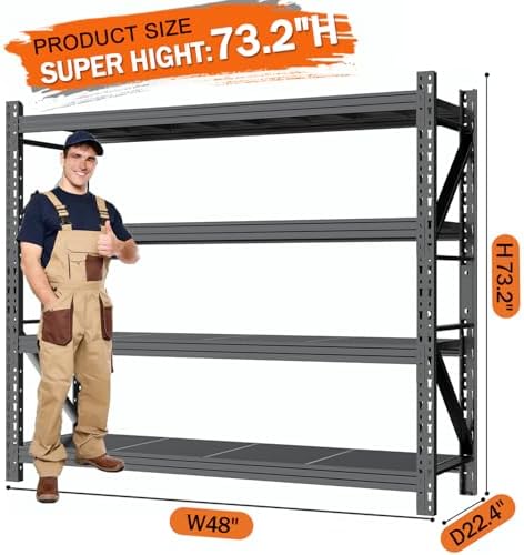48''W Heavy Duty Storage Shelves, 3600LBS Metal Garage Shelving Units, 4 Tier Adjustable Large Industrial Shelves for Warehouse Workshop Basement (48''W x 22.4''D x 73.2''H), 3 Pack