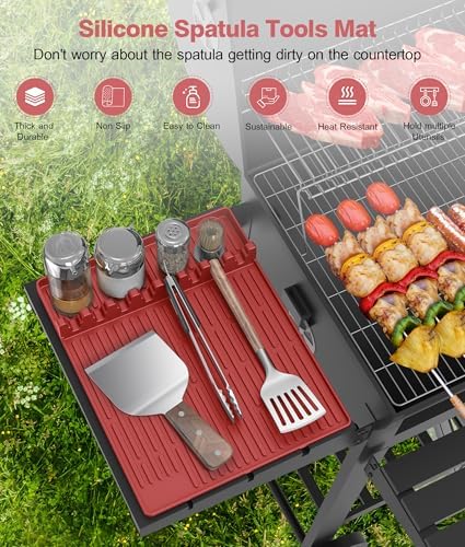 Silicone Grill Mat for Blackstone Griddle Accessories, 8-Slot Tool Mat