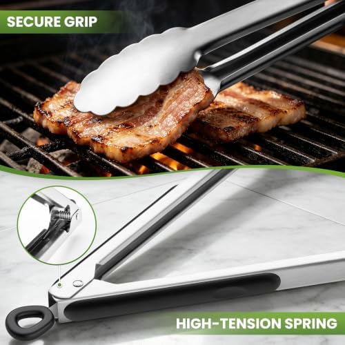 Grill Tongs, 12 & 17 Inch Long Stainless Steel BBQ Tongs (12"+17")