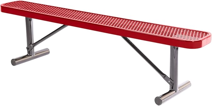 COATEDOUTDOORFURNITURE Heavy-Duty Portable Outdoor Bench Thermoplastic Coated, Expanded Metal, Commercial-Grade Seating, Made in America (Portable Without Back, 6 Ft, Textured Red)