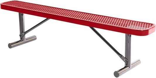 COATEDOUTDOORFURNITURE Heavy-Duty Portable Outdoor Bench Thermoplastic Coated, Expanded Metal, Commercial-Grade Seating, Made in America (Portable Without Back, 6 Ft, Textured Red)