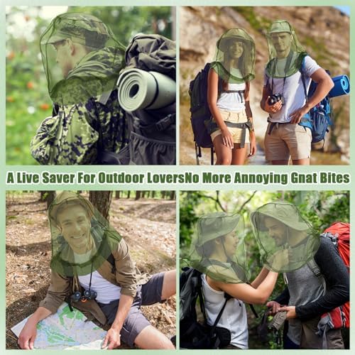 HESTYA 4 Pack Mosquito Head Net Mesh Face Cover Outdoor, Army Green