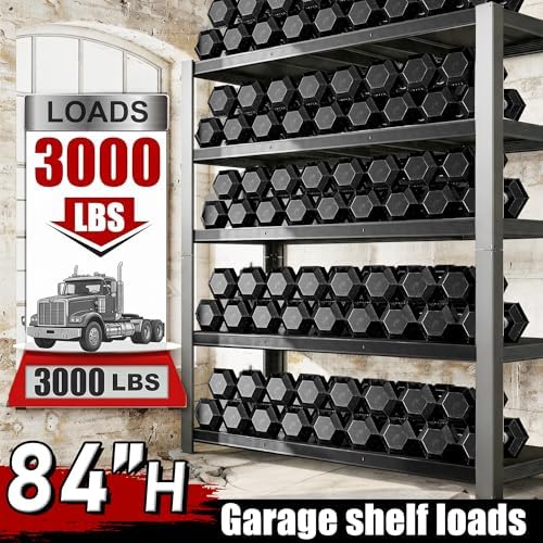 84" H 5-Tier Heavy Duty Storage Shelves, 3000LBS Capacity Adjustable Metal Industrial Garage Shelving Units,Freestanding Storage Rack for Shop and Warehouse, 84" H x 55" W x 24" D