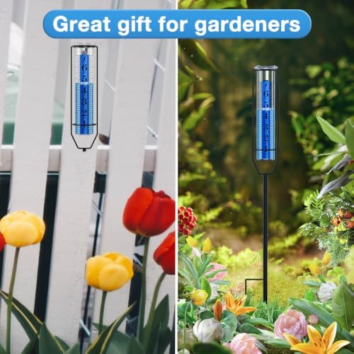 BoArt Rain Gauge, 7" Freeze-Proof Thickened Transparent Plastic Rain Gauge Outdoor, Large Clear Numbers and Adjustable Height Rain Measuring Tool for Garden, Lawn, Patio, and Farm Use