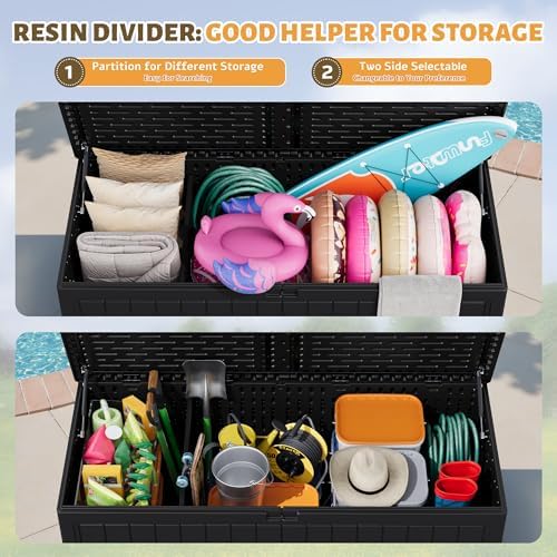 Flamaker Resin Deck Box 270 Gallon, XXL Waterproof Storage Box with Divider