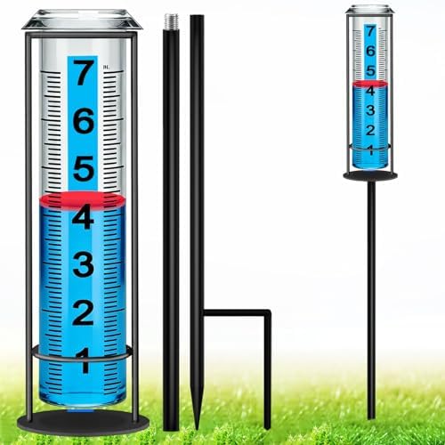 Rain Gauge Outdoor, Upgraded Rain Gauges Outdoors Best Rated,Accurate Rain Measure Gauge for Yard,Adjustable Height Rainfall Meter,Rain Gauge Outdoor Freeze Proof,Rain Measuring Tool,Easy to Read