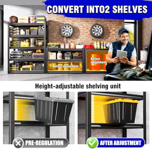 71"H Garage Shelving-5 Tier Garage Storage Shelves,Adjustable Heavy Duty Metal Shelving Unit and Storage Large Rack,Utility Steel Shelf For Warehouse Industrial Pantry Basement Organizers 71"x32"x14"