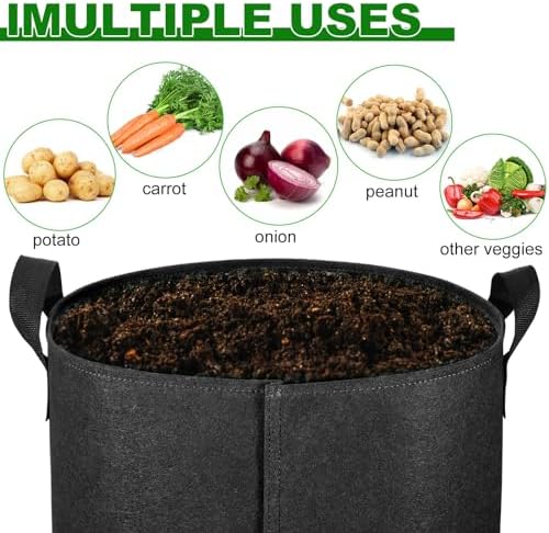 4-Pack 10 Gallon Potato Grow Bags with Flap Window, Heavy Duty Aeration Fabric Pots with Handles for Garden and Planting(Black)