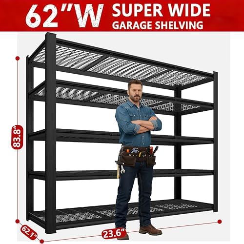 Extra Large 84" Hx 62.12" Widex 24" D Adjustable Industrial Metal/Steel 6-Shelf-Storage-Rack Heave Duty Utility Tall Garage/Warehouse Shelving Shelves Unit/System for Bin/Shed, Black