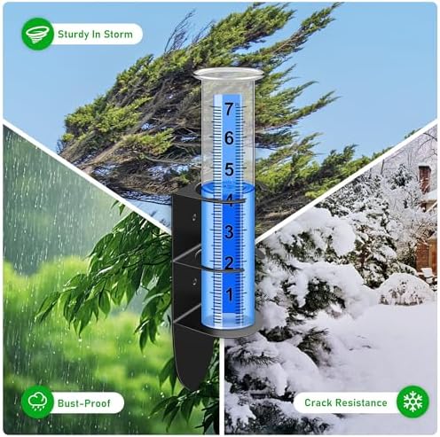 Rain Gauge Outdoor, Rain Gauge with 2 in 1 Stainless Steel Rack Holder